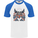 Union Jack Biker Motorbike Motorcycle Skull Mens S/S Baseball T-Shirt White/Royal Blue