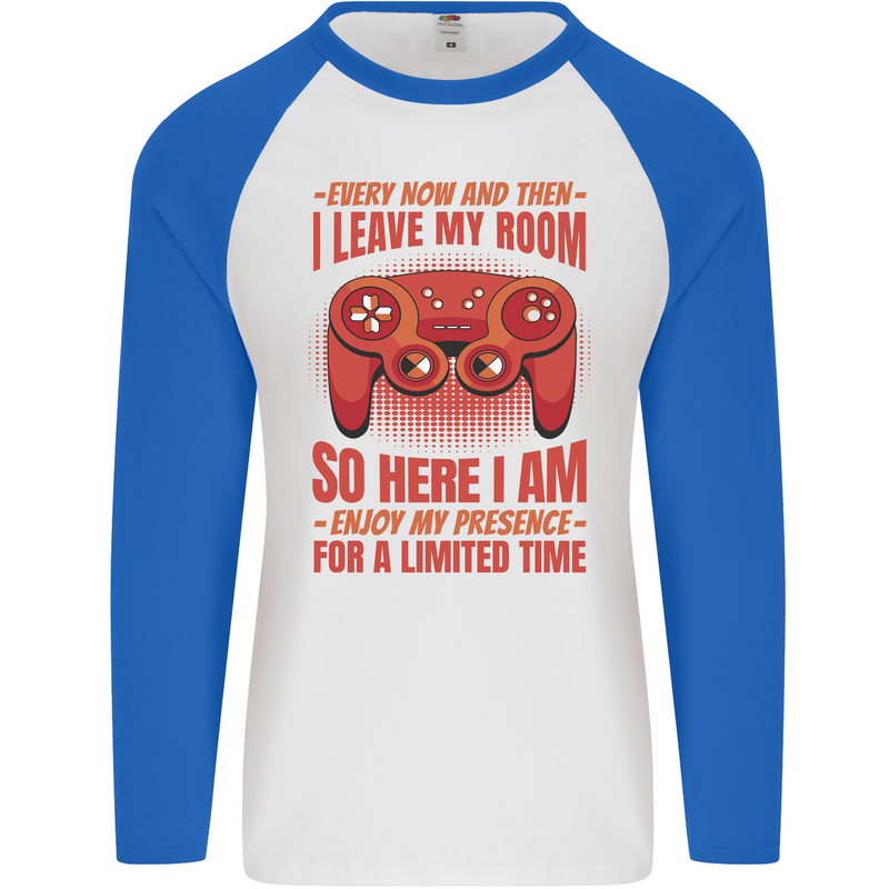 Antisocial Gamer Gaming Leave My Room Mens L/S Baseball T-Shirt White/Royal Blue