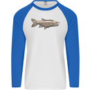 A Bolan Fish Fishing Fisherman Mens L/S Baseball T-Shirt White/Royal Blue