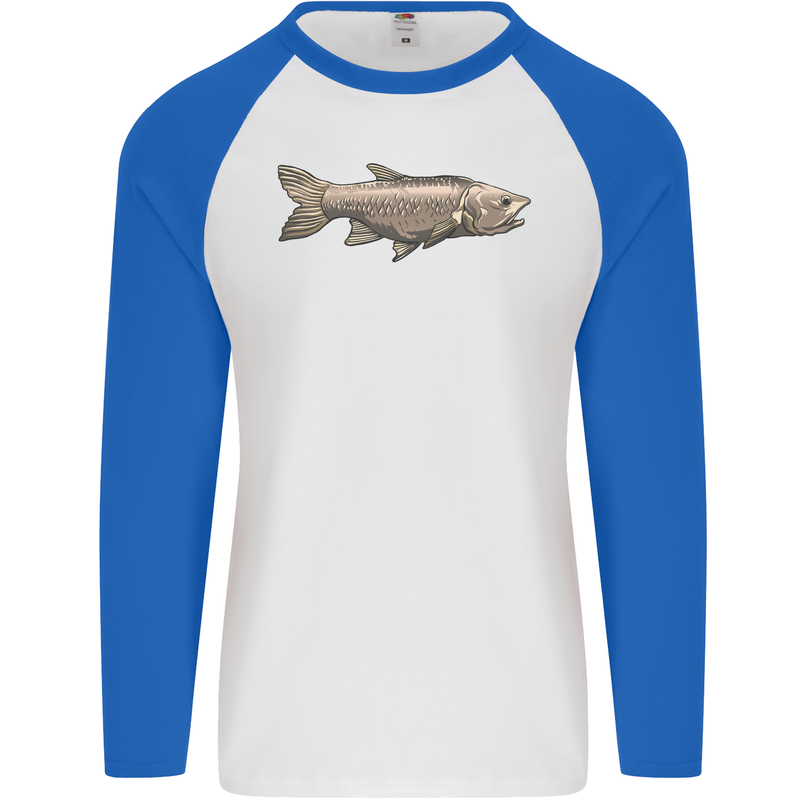 A Bolan Fish Fishing Fisherman Mens L/S Baseball T-Shirt White/Royal Blue