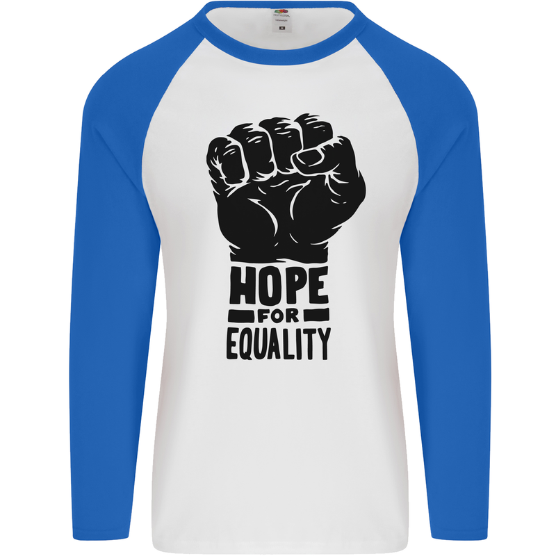 Hope for Equality Black Lives Matter LGBT Mens L/S Baseball T-Shirt White/Royal Blue