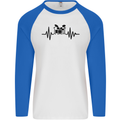 Drum Kit Pulse ECG Drummer Drumming Drum Mens L/S Baseball T-Shirt White/Royal Blue