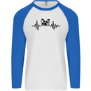 Drum Kit Pulse ECG Drummer Drumming Drum Mens L/S Baseball T-Shirt White/Royal Blue