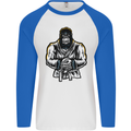 Jiu Jitsu Gorilla MMA Martial Arts Karate Mens L/S Baseball T-Shirt White/Royal Blue