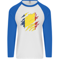 Torn Chad Flag Chadian Day Football Mens L/S Baseball T-Shirt White/Royal Blue
