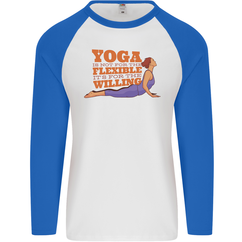 Funny Inspirational Yoga Mens L/S Baseball T-Shirt White/Royal Blue