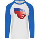 Curled Haiti Flag Haitian Day Football Mens L/S Baseball T-Shirt White/Royal Blue