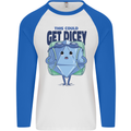 RPG Role Playing Game Get Dicey Funny Mens L/S Baseball T-Shirt White/Royal Blue