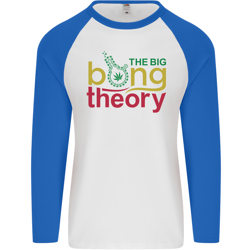 The Big Bong Theory Funny Weed Cannabis Mens L/S Baseball T-Shirt White/Royal Blue