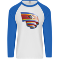 Curled Swaziland Flag Swazi Day Football Mens L/S Baseball T-Shirt White/Royal Blue