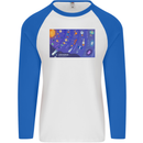 Galaxy Infographic Space Technology Planets Mens L/S Baseball T-Shirt White/Royal Blue
