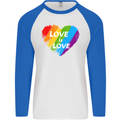 LGBT Love Is Love Gay Pride Day Awareness Mens L/S Baseball T-Shirt White/Royal Blue