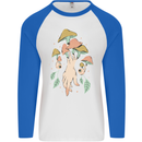 Trippy Magic Mushrooms With Eyes Mens L/S Baseball T-Shirt White/Royal Blue