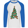 Hockey Christmas Tree Mens L/S Baseball T-Shirt White/Royal Blue