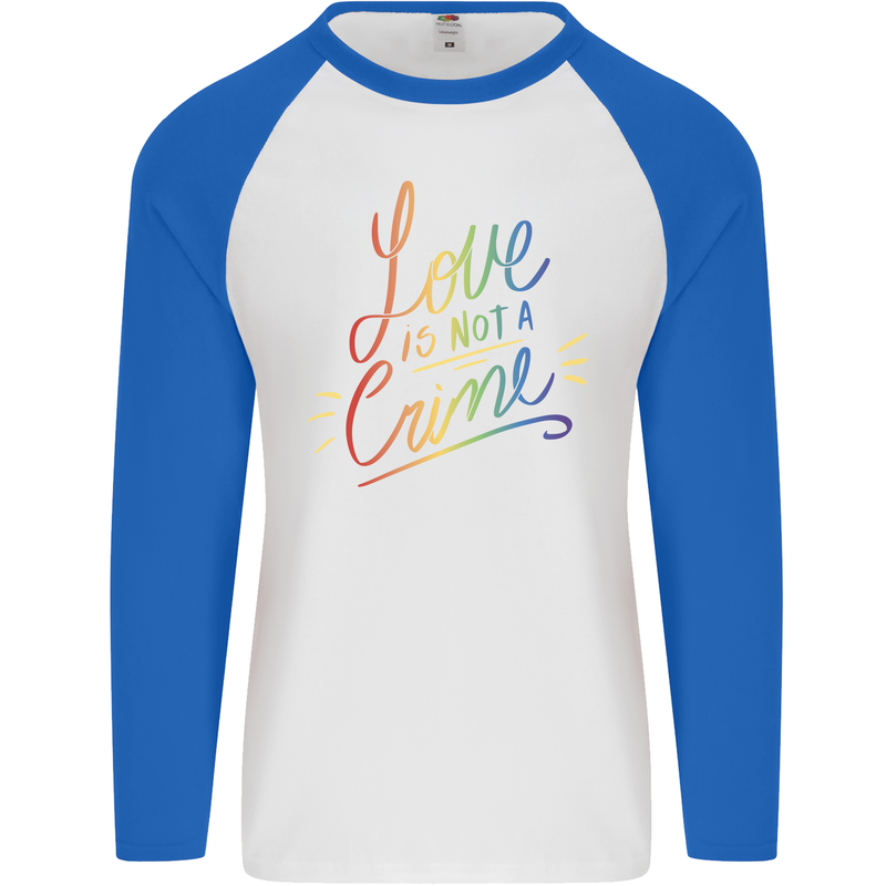 Love is Not a Crime LGBT Gay Awareness Mens L/S Baseball T-Shirt White/Royal Blue