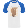 A Chilled Highland Cow Mens S/S Baseball T-Shirt White/Royal Blue