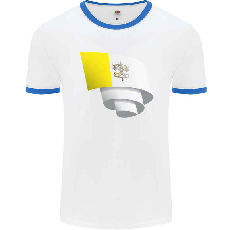 Curled Vatican Flag Mens Ringer T-Shirt White/Royal Blue