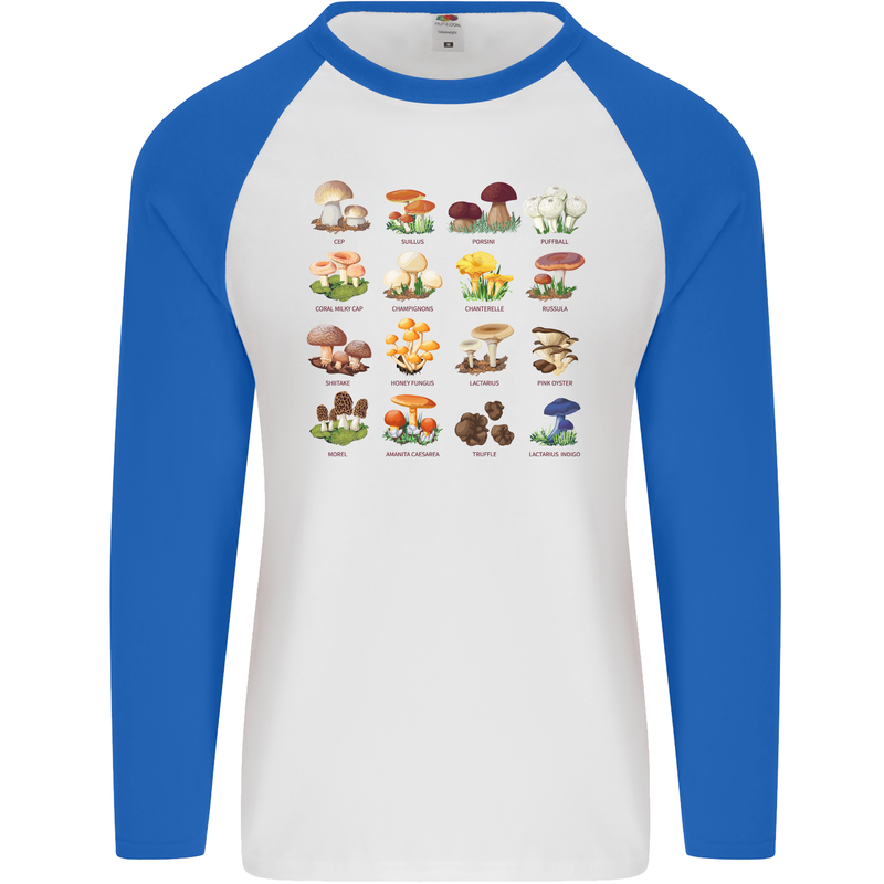 Mushroom Species Mens L/S Baseball T-Shirt White/Royal Blue