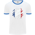 Torn France Flag French Day Football Mens Ringer T-Shirt White/Royal Blue