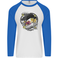 Koi Carp Yin and Yang Fish Pond Mens L/S Baseball T-Shirt White/Royal Blue