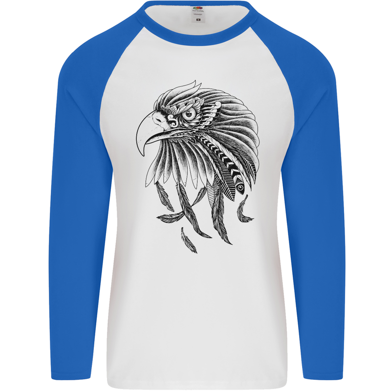 Eagle Ornithology Bird of Prey Mens L/S Baseball T-Shirt White/Royal Blue