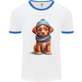 Winter Puppy With Hat and Scarf Dog Mens Ringer T-Shirt White/Royal Blue