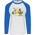 Easter Funny Chicken Eggs & Rabbit Mens L/S Baseball T-Shirt White/Royal Blue