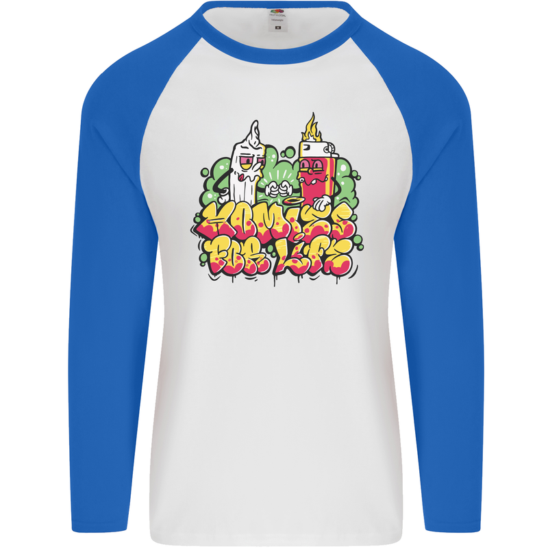 Spliff & Lighter Homies Funny Weed Cannabis Mens L/S Baseball T-Shirt White/Royal Blue