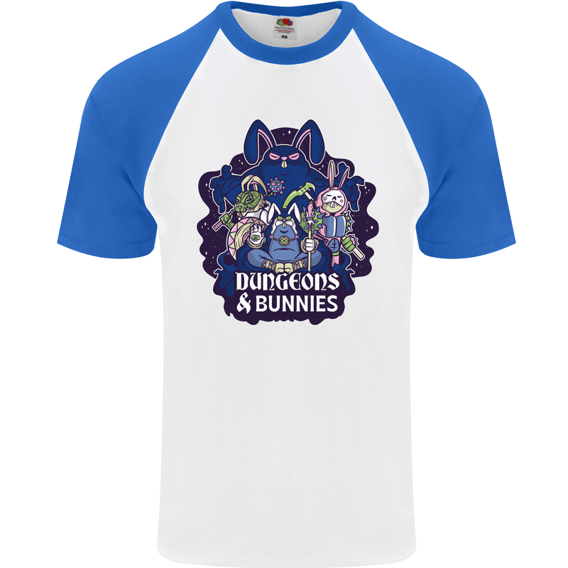 Dungeons & Bunnies Role Play Games RPG Mens S/S Baseball T-Shirt White/Royal Blue