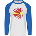 Torn Macedonia Flag Macedonian Day Football Mens L/S Baseball T-Shirt White/Royal Blue