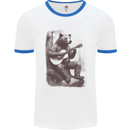 A Cool Bear Playing the Acoustic Guitar Mens Ringer T-Shirt White/Royal Blue