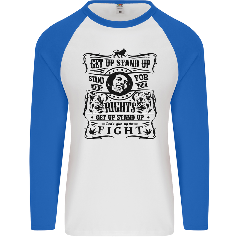 Get up Stand up Reggae Music Mens L/S Baseball T-Shirt White/Royal Blue