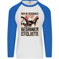 Novice Cyclists Funny Bicycle Cycling Mens L/S Baseball T-Shirt White/Royal Blue