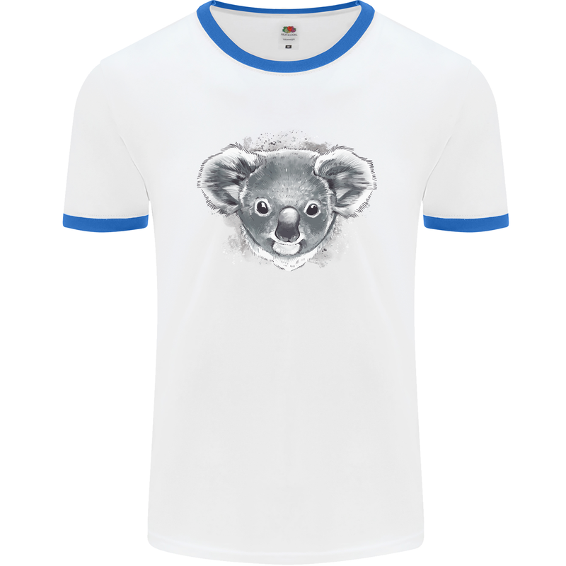 A Koala Bear Head Mens Ringer T-Shirt White/Royal Blue