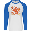 Wild & Free Mushroom Foraging Nature Mens L/S Baseball T-Shirt White/Royal Blue