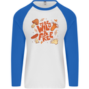 Wild & Free Mushroom Foraging Nature Mens L/S Baseball T-Shirt White/Royal Blue
