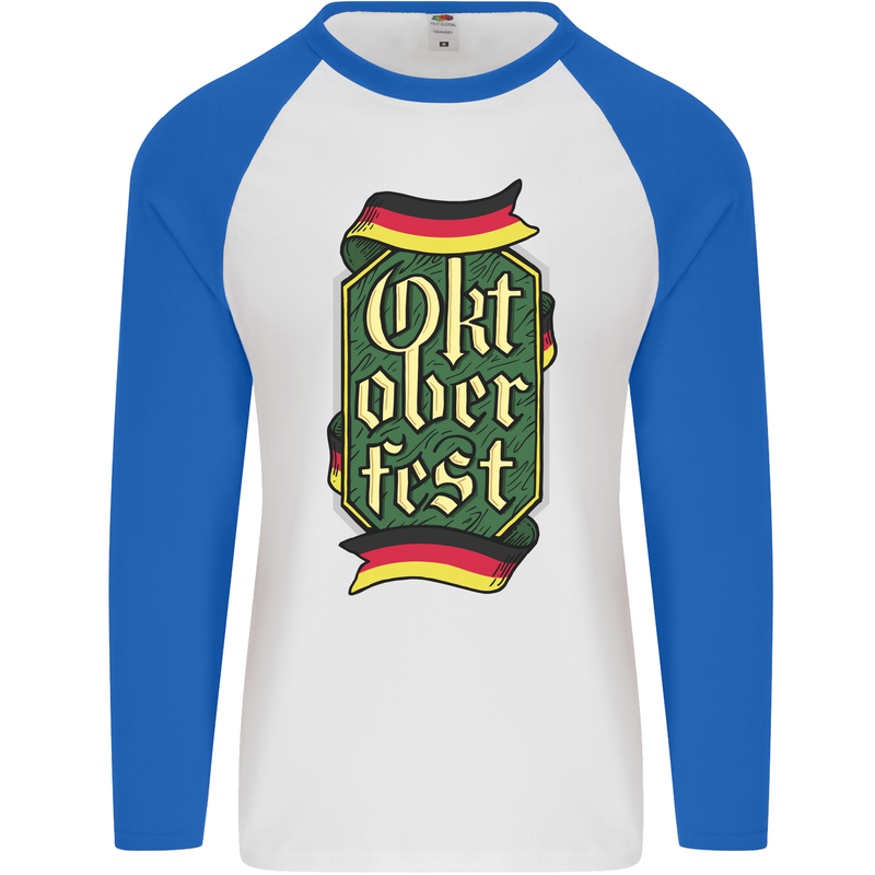 Germany Octoberfest German Beer Alcohol Mens L/S Baseball T-Shirt White/Royal Blue