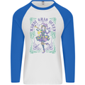 Mardi Gras Queen Mens L/S Baseball T-Shirt White/Royal Blue