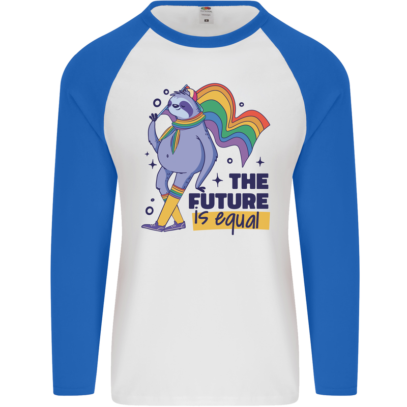 LGBT Sloth The Future Is Equal Gay Pride Mens L/S Baseball T-Shirt White/Royal Blue