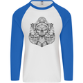 Anchor Skull Sailor Sailing Captain Pirate Ship Mens L/S Baseball T-Shirt White/Royal Blue