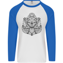 Anchor Skull Sailor Sailing Captain Pirate Ship Mens L/S Baseball T-Shirt White/Royal Blue