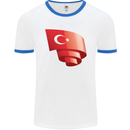 Curled Turkey Flag Turkish Day Football Mens Ringer T-Shirt White/Royal Blue