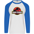 Daddysaurus Funny Father's Day Daddy Mens L/S Baseball T-Shirt White/Royal Blue