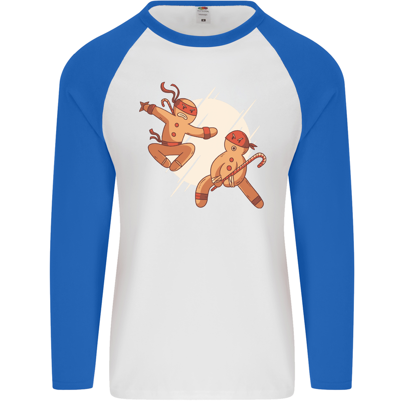 Ninjabread Men Funny Food Gym MMA Mens L/S Baseball T-Shirt White/Royal Blue