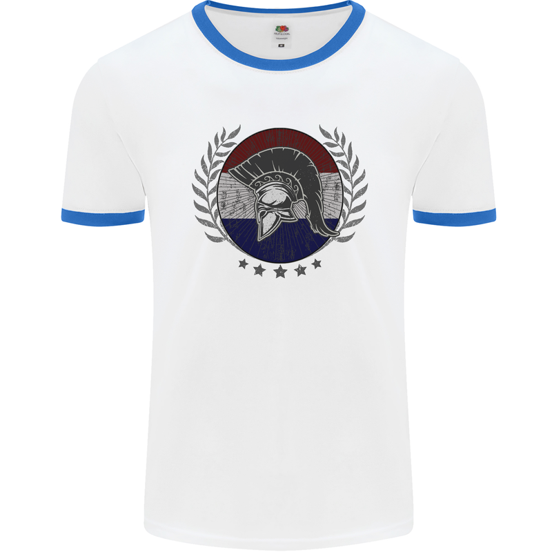 Holland Bodybuilding Flag Gym Training Dutch Mens Ringer T-Shirt White/Royal Blue