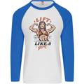 Lift Like a Girl Female Bodybuilding Mens L/S Baseball T-Shirt White/Royal Blue