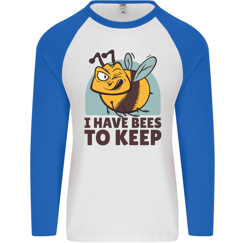 Beekeeper I Have Bees to Keep Mens L/S Baseball T-Shirt White/Royal Blue