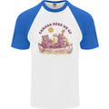 Canada Here We Go Moose and Bear Canadian Mens S/S Baseball T-Shirt White/Royal Blue