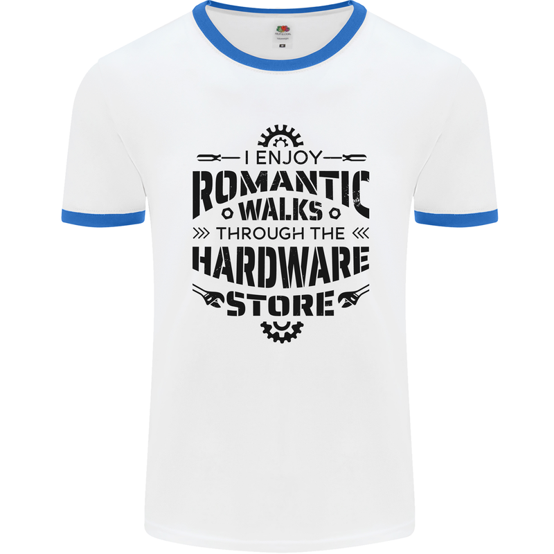 Romantic Walks Hardware Store Tradesman DIY Mens Ringer T-Shirt White/Royal Blue