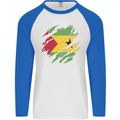 Torn Sao Tome and Principe Flag Day Football Mens L/S Baseball T-Shirt White/Royal Blue